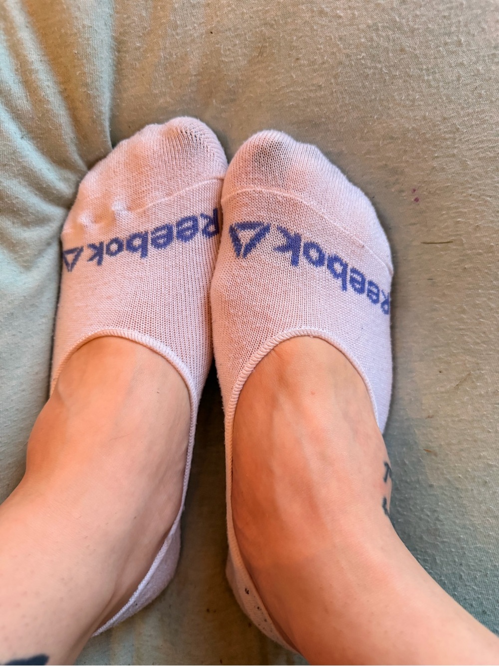 Reebok White No-Show Socks with Purple Logo
